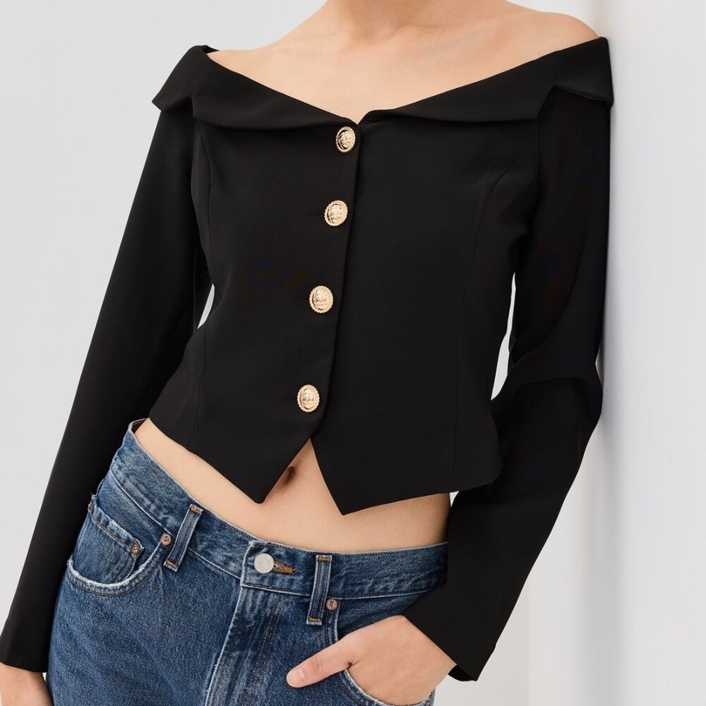 Endless Rose Black Stretched Off-Shoulder Blazer Top | XS | NWT